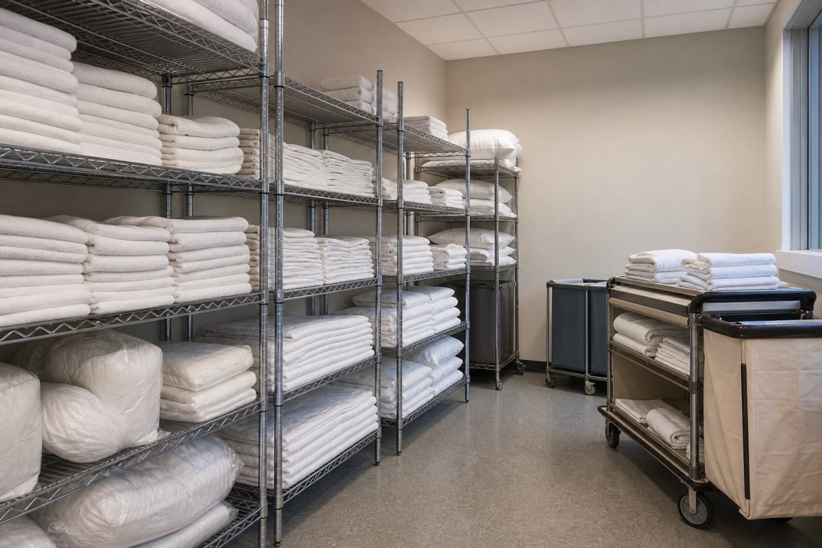 Hotel Linen Storage: Commercial Wire Shelving Guide - Industrial 4 Less