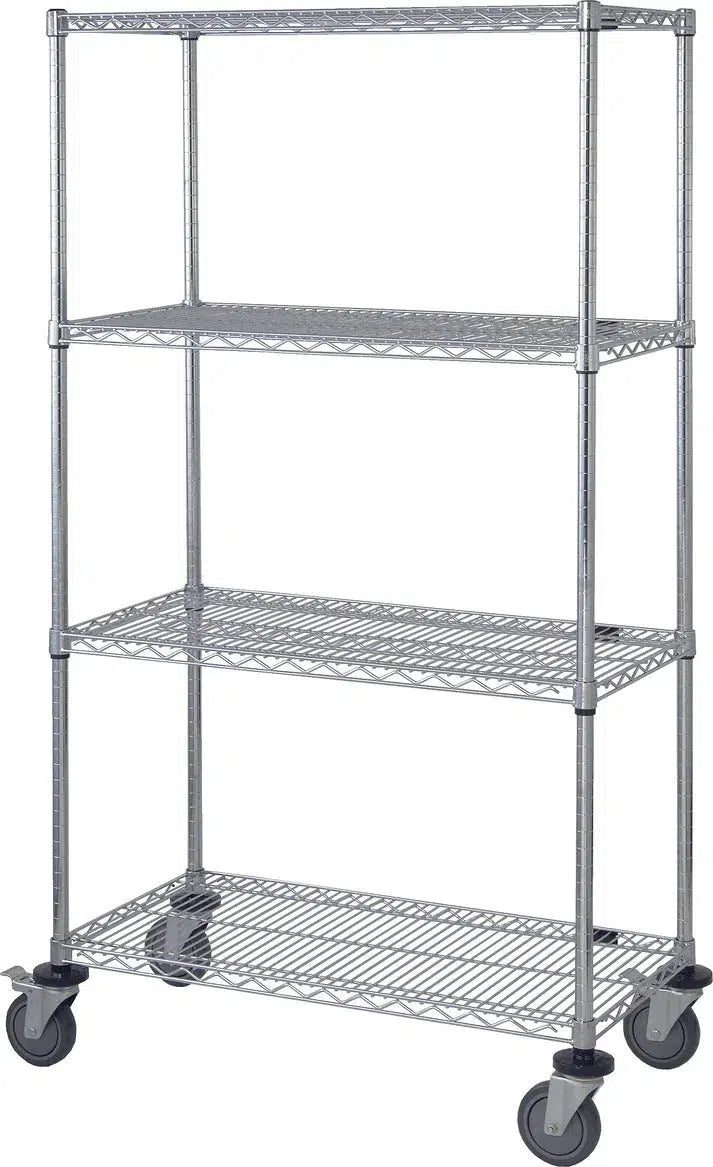 12" x 60" Stainless Shelving on Wheels - Mobile Wire Shelving > Stainless Wire Shelving on Wheels - Industrial 4 Less