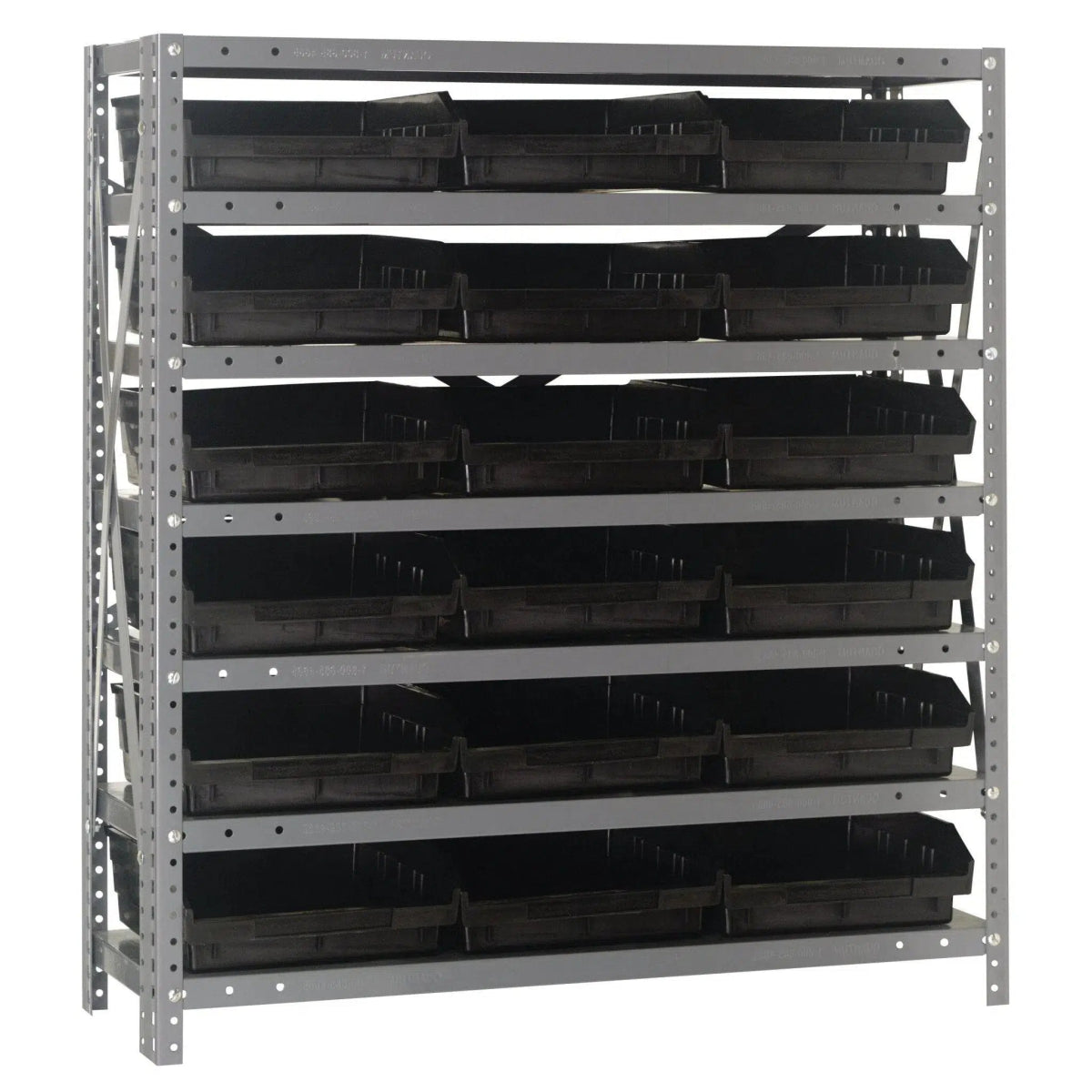 1239 - 109 | 12" x 36" x 39" Shelving Unit with 18 Bins - Steel Shelving with Bins > 12" Deep Steel Shelving Units with Bins > Open Front Plastic Shelf Bins - Industrial 4 Less