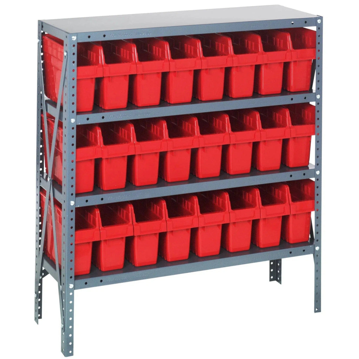 1239 - SB801 | 12" x 36" x 39" Shelving Unit with 24 Bins - Steel Shelving with Bins > 12" Deep Steel Shelving Units with Bins > Open Front Plastic Shelf Bins - Industrial 4 Less