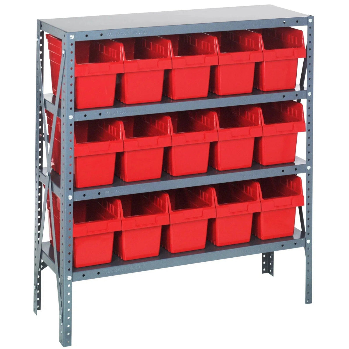 1239 - SB802 | 12" x 36" x 39" Shelving Unit with 15 Bins - Steel Shelving with Bins > 12" Deep Steel Shelving Units with Bins > Open Front Plastic Shelf Bins - Industrial 4 Less