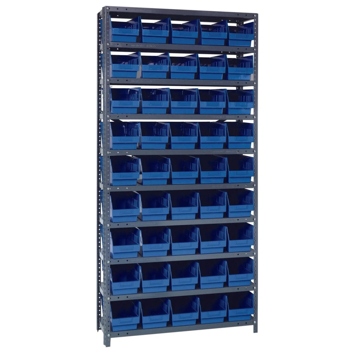 1275 - 202 | 12" x 36" x 75" Shelving Unit with 45 Bins - Steel Shelving with Bins > 12" Deep Steel Shelving Units with Bins > Open Front Plastic Shelf Bins - Industrial 4 Less