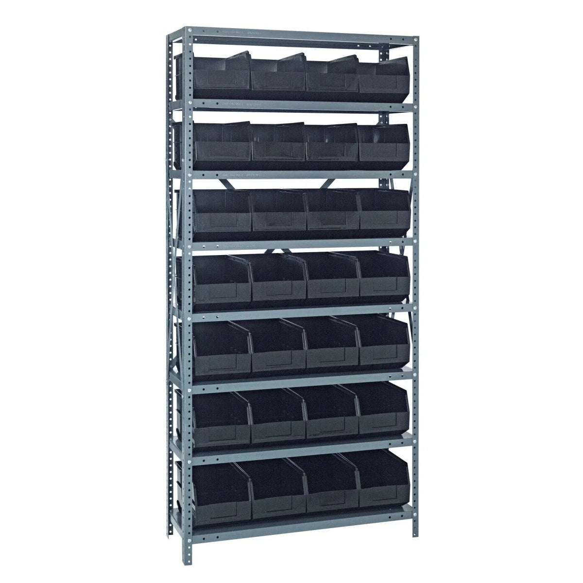 1275 - 443 | 12" x 36" x 75" Shelving Unit with 28 Bins - Steel Shelving with Bins > 12" Deep Steel Shelving Units with Bins > Open Front Plastic Shelf Bins - Industrial 4 Less