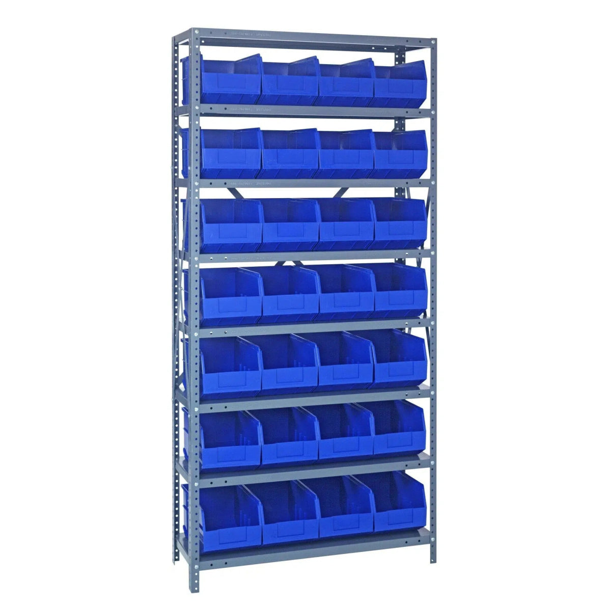 1275 - 443 | 12" x 36" x 75" Shelving Unit with 28 Bins - Steel Shelving with Bins > 12" Deep Steel Shelving Units with Bins > Open Front Plastic Shelf Bins - Industrial 4 Less