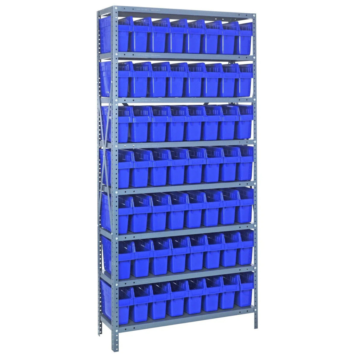 1275 - SB801 | 12" x 36" x 75" Shelving Unit with 56 Bins - Steel Shelving with Bins > 12" Deep Steel Shelving Units with Bins > Open Front Plastic Shelf Bins - Industrial 4 Less