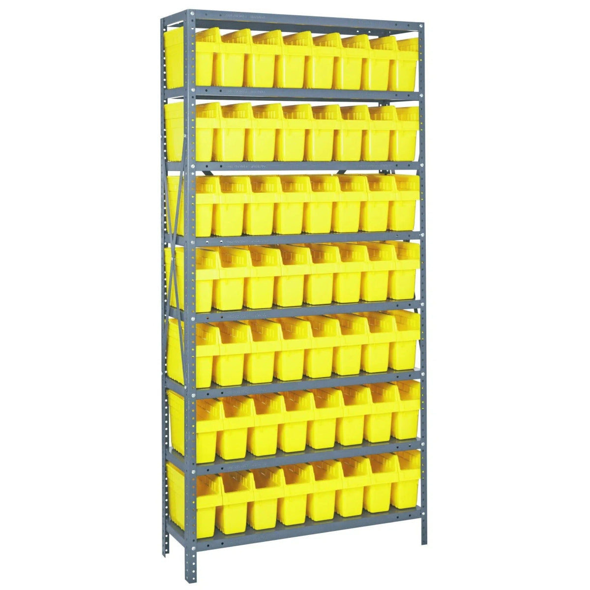 1275 - SB801 | 12" x 36" x 75" Shelving Unit with 56 Bins - Steel Shelving with Bins > 12" Deep Steel Shelving Units with Bins > Open Front Plastic Shelf Bins - Industrial 4 Less