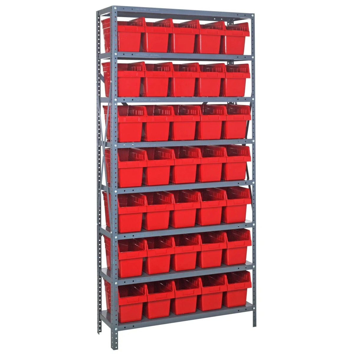 1275 - SB802 | 12" x 36" x 75" Shelving Unit with 35 Bins - Steel Shelving with Bins > 12" Deep Steel Shelving Units with Bins > Open Front Plastic Shelf Bins - Industrial 4 Less