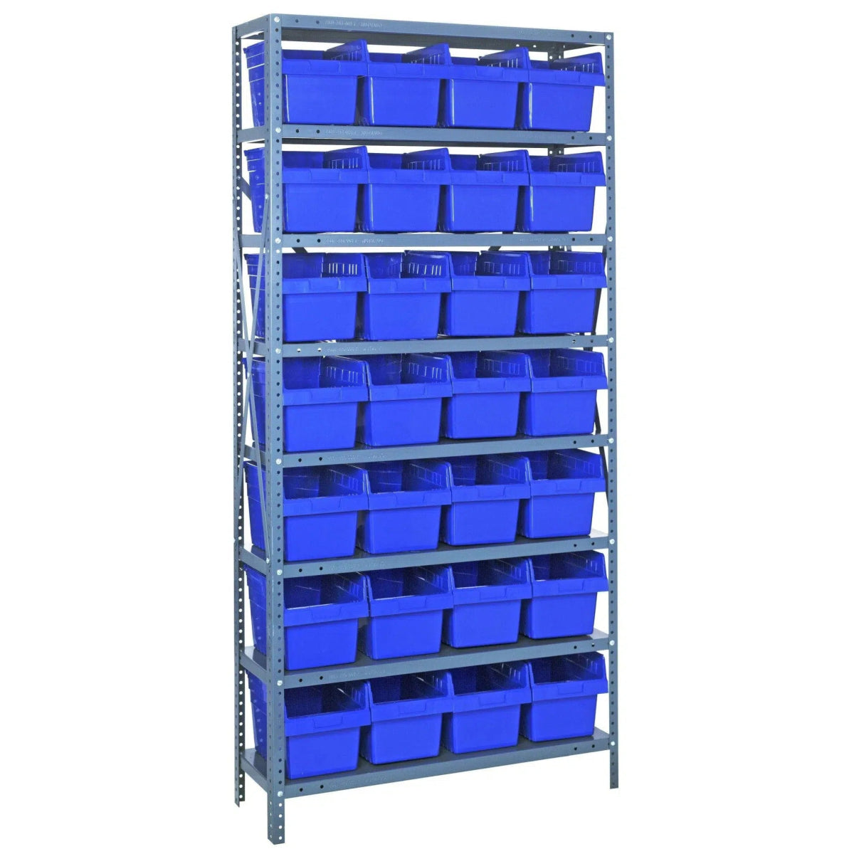 1275 - SB807 | 12" x 36" x 75" Shelving Unit with 28 Bins - Steel Shelving with Bins > 12" Deep Steel Shelving Units with Bins > Open Front Plastic Shelf Bins - Industrial 4 Less