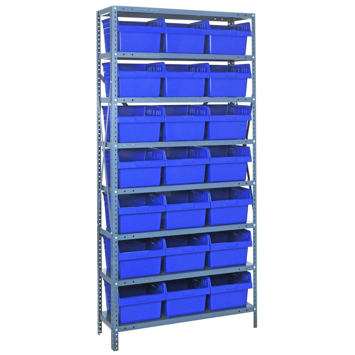1275 - SB809 | 12" x 36" x 75" Shelving Unit with 21 Bins - Steel Shelving with Bins > 12" Deep Steel Shelving Units with Bins > Open Front Plastic Shelf Bins - Industrial 4 Less