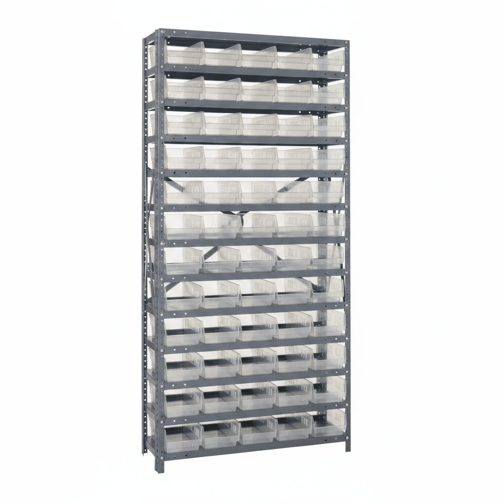 18" × 36" × 75" Dispensary Shelving Unit with Clear Bins - Industrial 4 Less