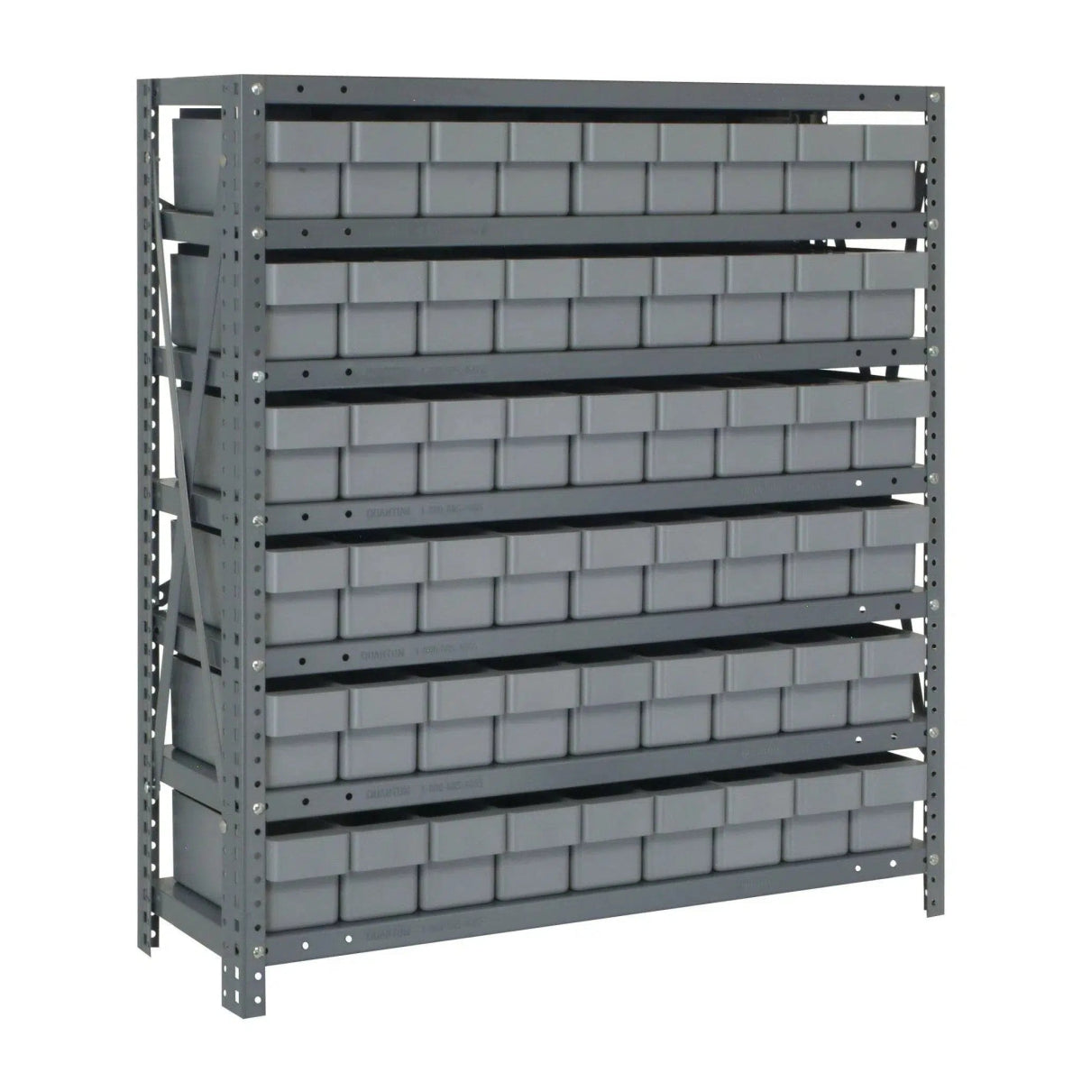 1839 - 604 | 18" x 36" x 39" Shelving Unit with 54 Bins - Steel Shelving with Bins > 18" Deep Steel Shelving Units with Bins > Open Front Plastic Shelf Bins - Industrial 4 Less