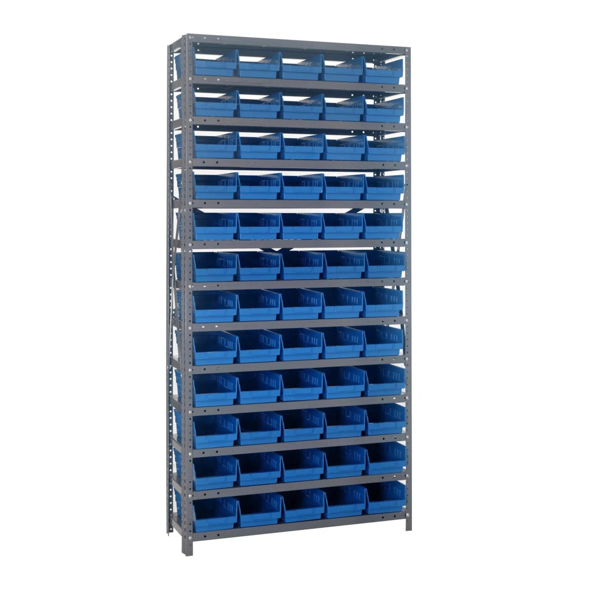 1875 - 104 | 18" x 36" x 75" Shelving Unit with 60 Bins - Steel Shelving with Bins > 18" Deep Steel Shelving Units with Bins > Open Front Plastic Shelf Bins - Industrial 4 Less