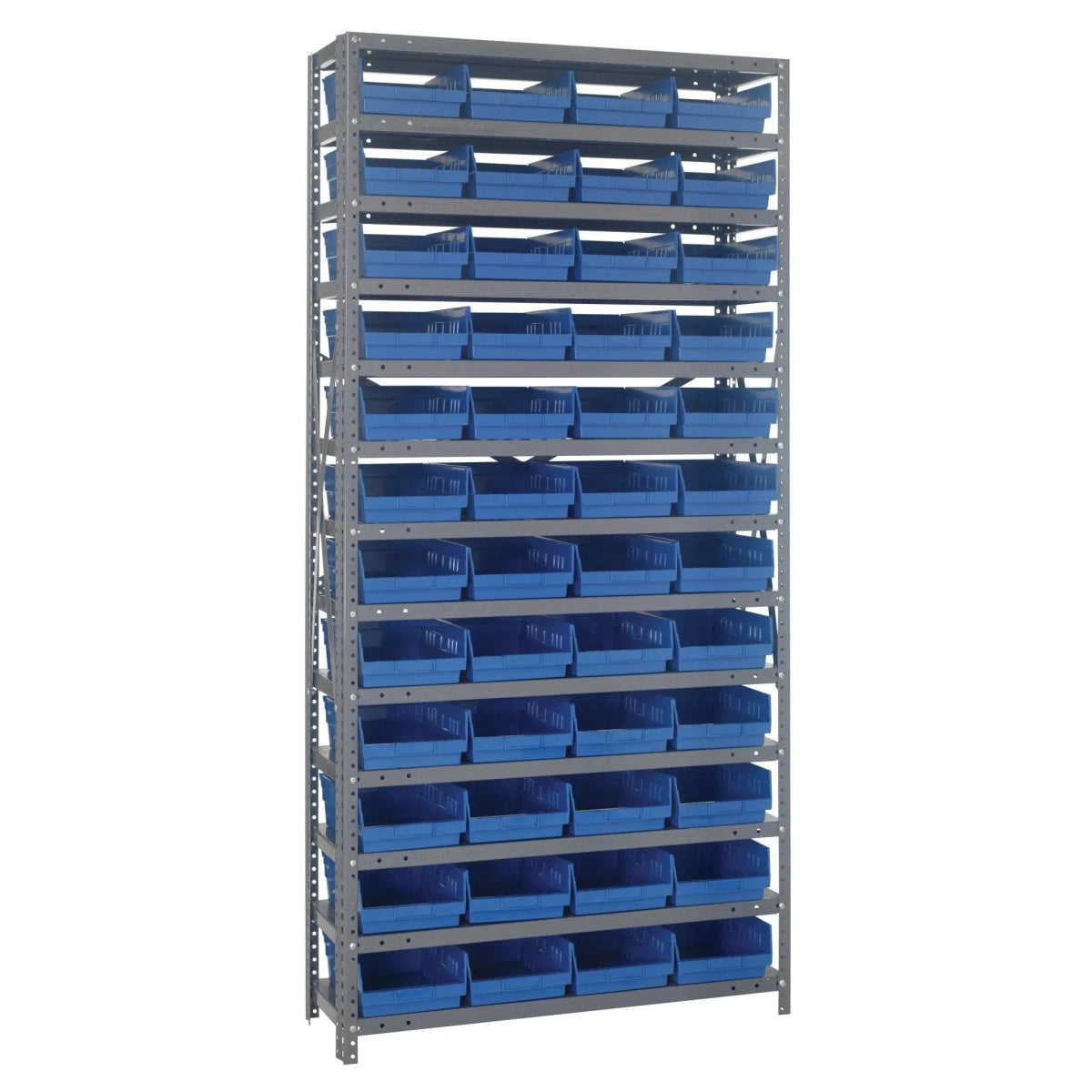 1875 - 108 | 18" x 36" x 75" Shelving Unit with 48 Bins - Steel Shelving with Bins > 18" Deep Steel Shelving Units with Bins > Open Front Plastic Shelf Bins - Industrial 4 Less
