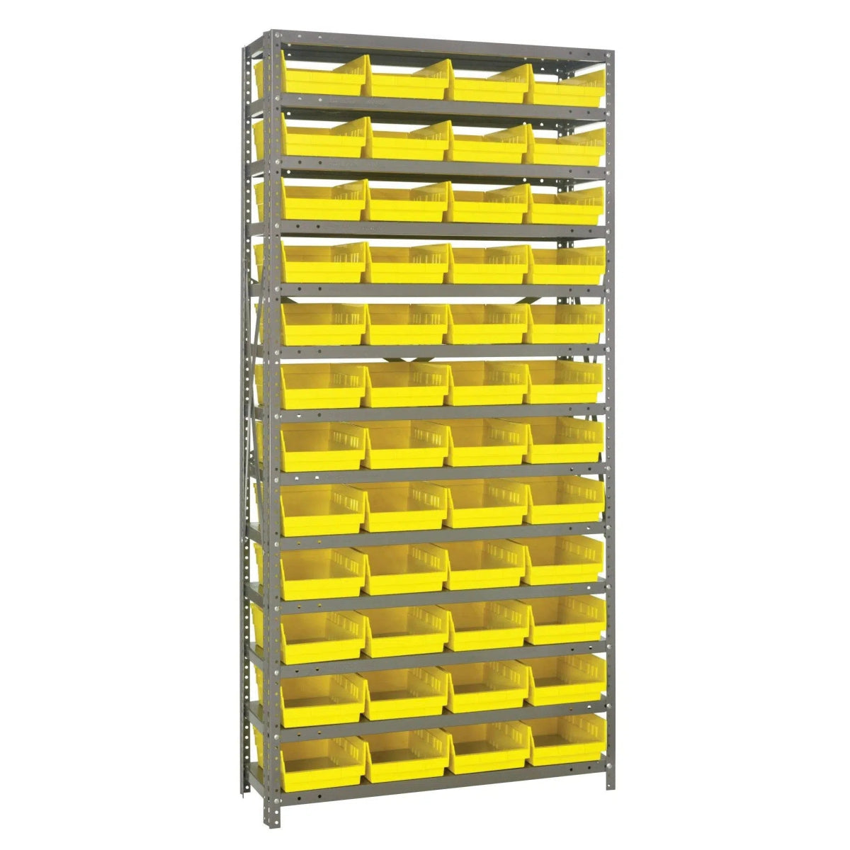 1875 - 108 | 18" x 36" x 75" Shelving Unit with 48 Bins - Steel Shelving with Bins > 18" Deep Steel Shelving Units with Bins > Open Front Plastic Shelf Bins - Industrial 4 Less