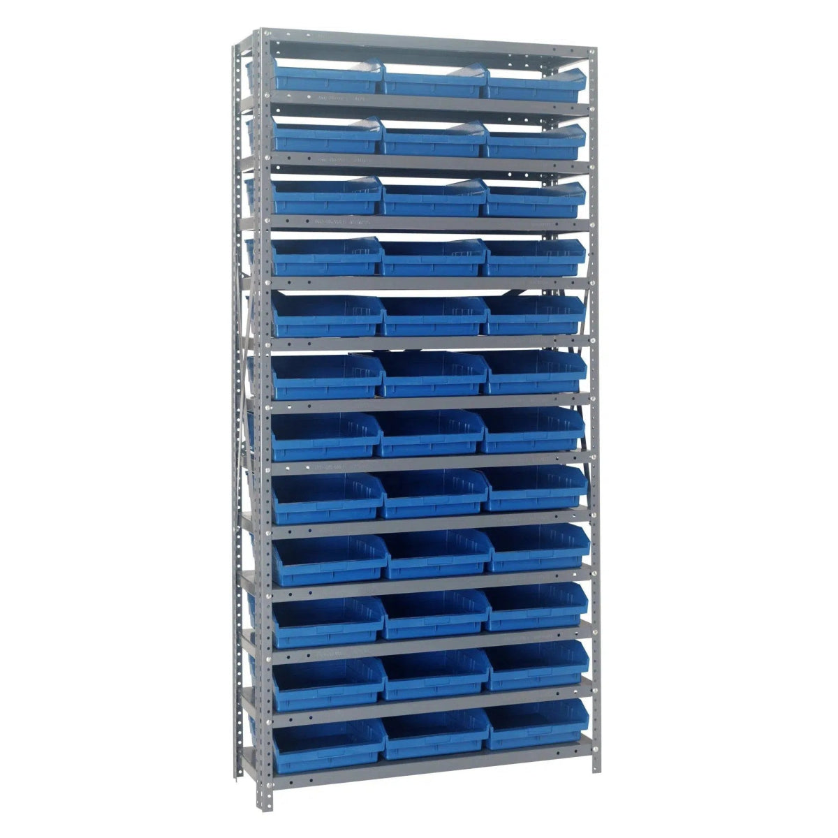 1875 - 110 | 18" x 36" x 75" Shelving Unit with 36 Bins - Steel Shelving with Bins > 18" Deep Steel Shelving Units with Bins > Open Front Plastic Shelf Bins - Industrial 4 Less