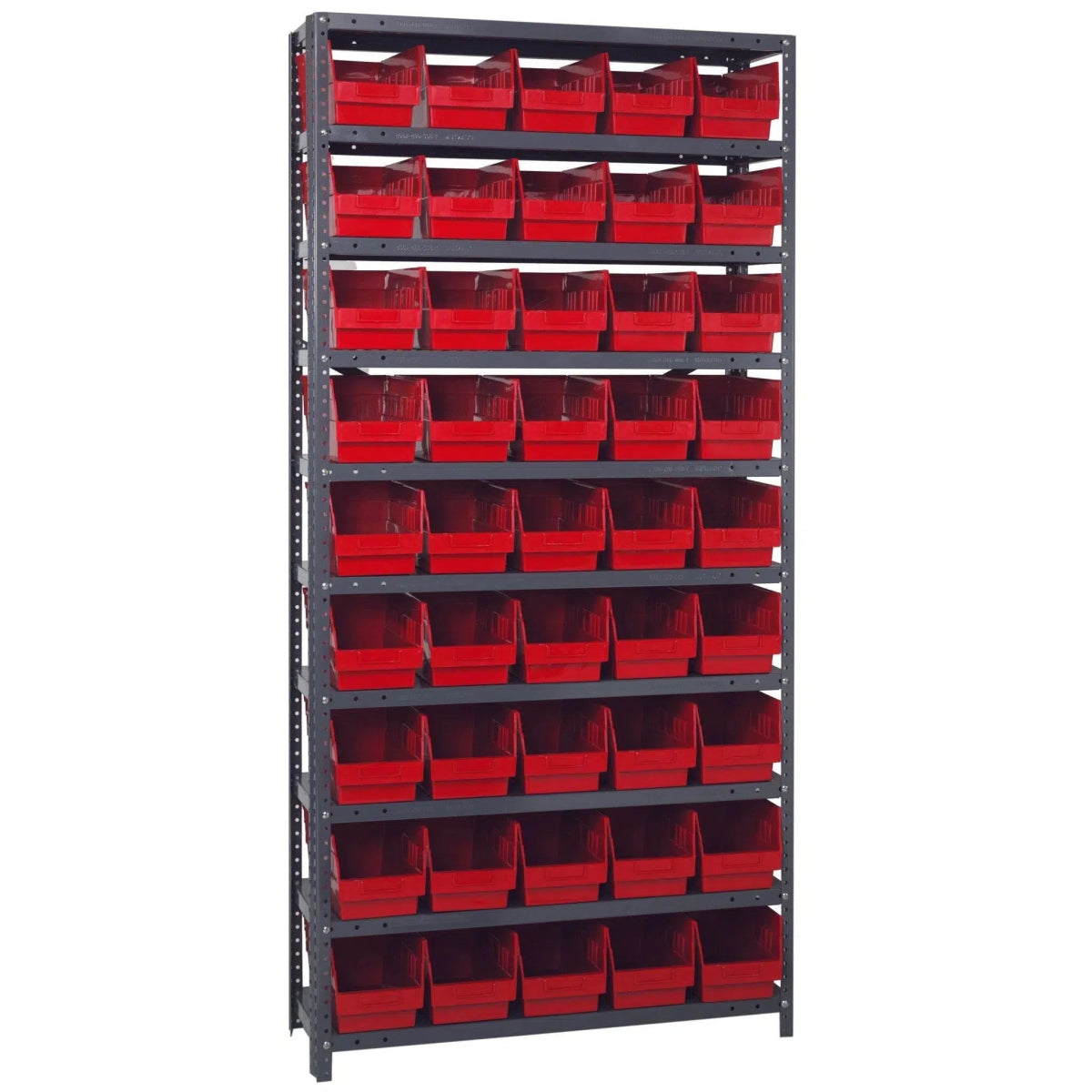1875 - 204 | 18" x 36" x 75" Shelving Unit with 45 Bins - Steel Shelving with Bins > 18" Deep Steel Shelving Units with Bins > Open Front Plastic Shelf Bins - Industrial 4 Less