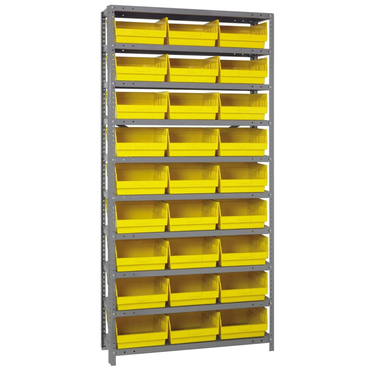 1875 - 210 | 18" x 36" x 75" Shelving Unit with 27 Bins - Steel Shelving with Bins > 18" Deep Steel Shelving Units with Bins > Open Front Plastic Shelf Bins - Industrial 4 Less