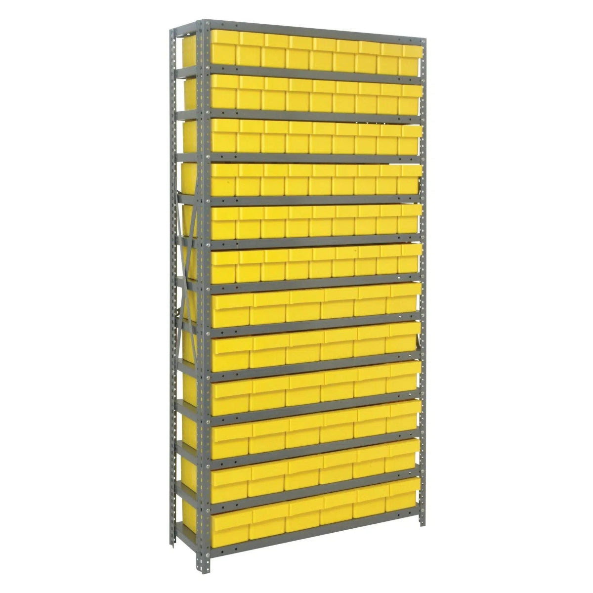 1875 - 624 | 18" x 36" x 75" Shelving Unit with 90 Bins - Steel Shelving with Bins > 18" Deep Steel Shelving Units with Bins > Open Front Plastic Shelf Bins - Industrial 4 Less