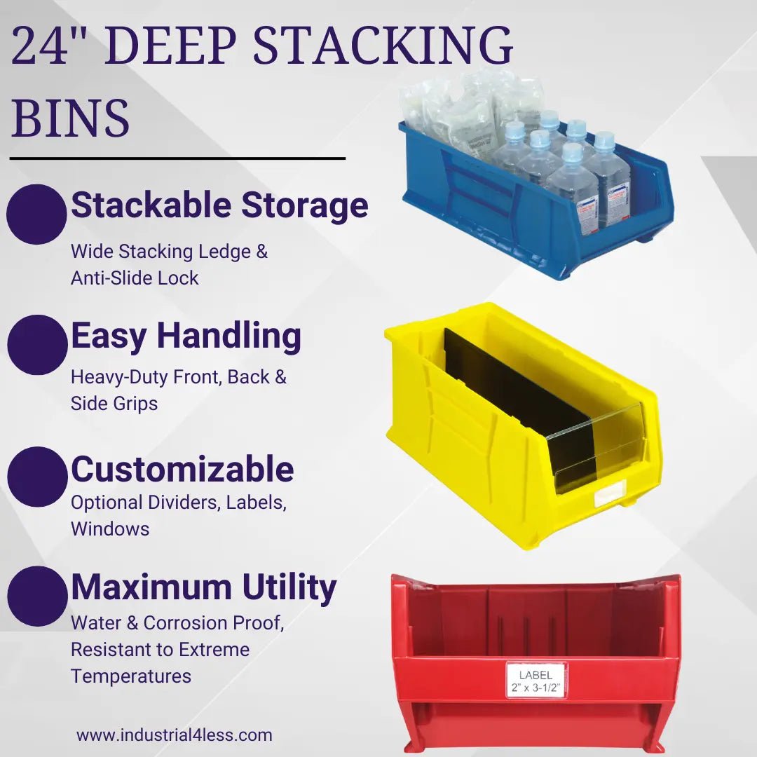 24" x 23" x 12" Stacking Bins - Industrial Storage Bins > Stackable Plastic Bins > 24" Deep Stackable Bins - Industrial 4 Less
