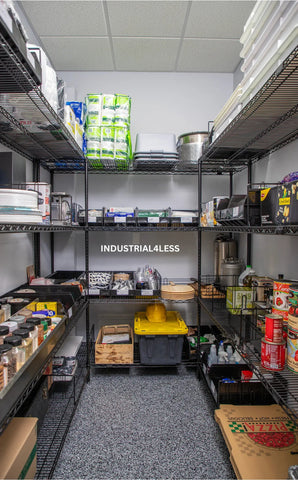 Black Wire Shelving in Restaurant Closet