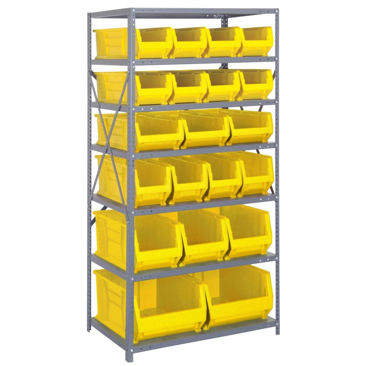 2475 - 20 - MIX | 24" x 36" x 75" Shelving Unit with 20 Bins - Steel Shelving with Bins > 24" Deep Steel Shelving Units with Bins > Open Front Plastic Bins - Industrial 4 Less