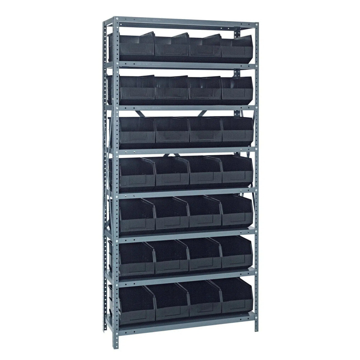 2475 - 483 | 24" x 36" x 75" Shelving Unit with 28 Bins - Steel Shelving with Bins > 24" Deep Steel Shelving Units with Bins > Open Front Plastic Bins - Industrial 4 Less