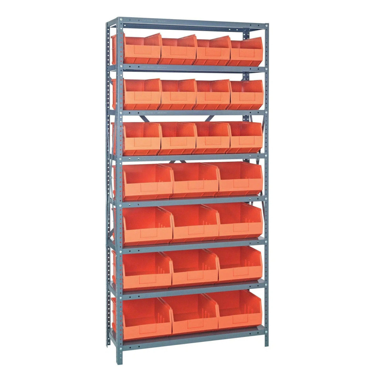 2475 - 483485 | 24" x 36" x 75" Shelving Unit with 24 Bins - Steel Shelving with Bins > 24" Deep Steel Shelving Units with Bins > Open Front Plastic Bins - Industrial 4 Less