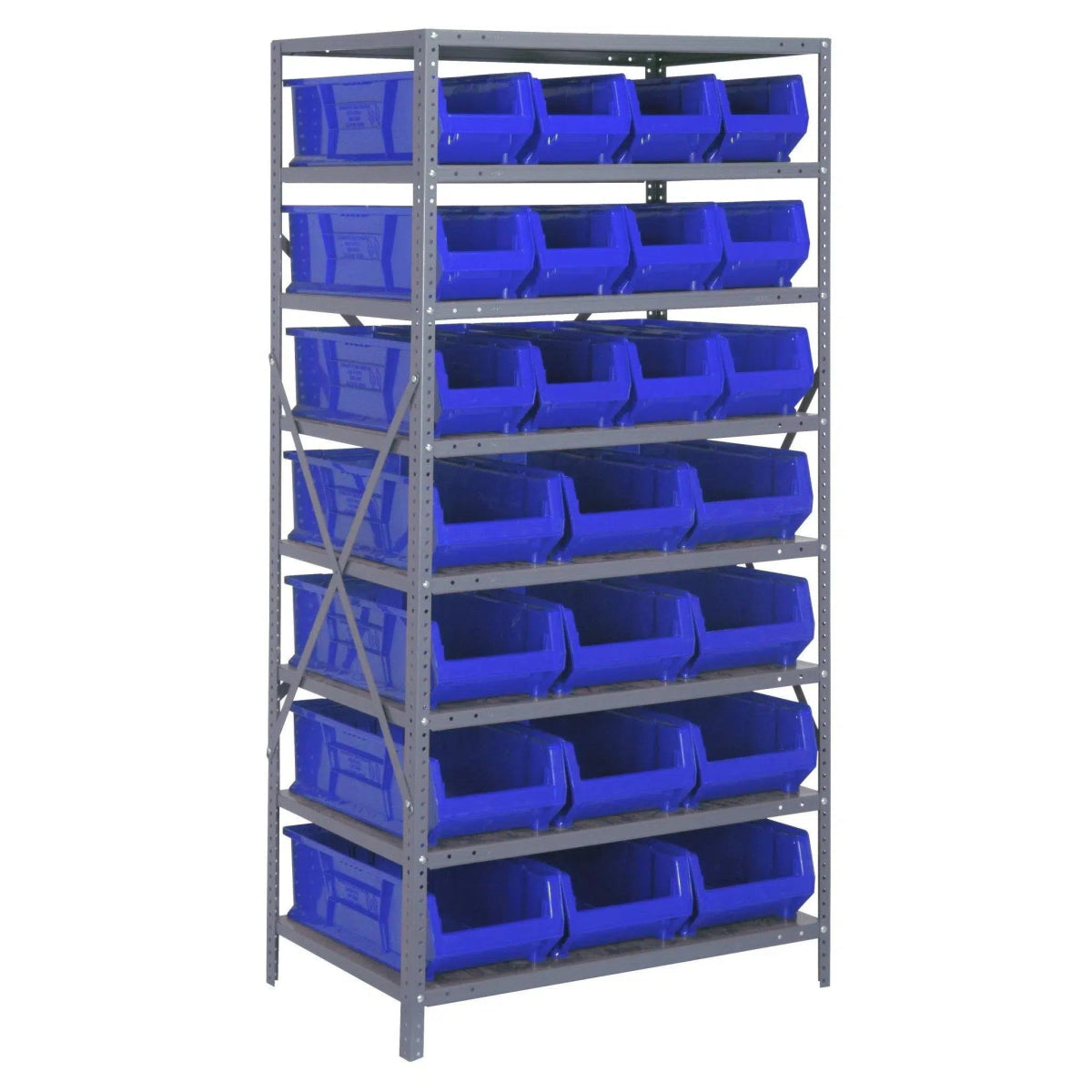2475 - 950952 | 24" x 36" x 75" Shelving Unit with 24 Bins - Steel Shelving with Bins > 24" Deep Steel Shelving Units with Bins > Open Front Plastic Bins - Industrial 4 Less