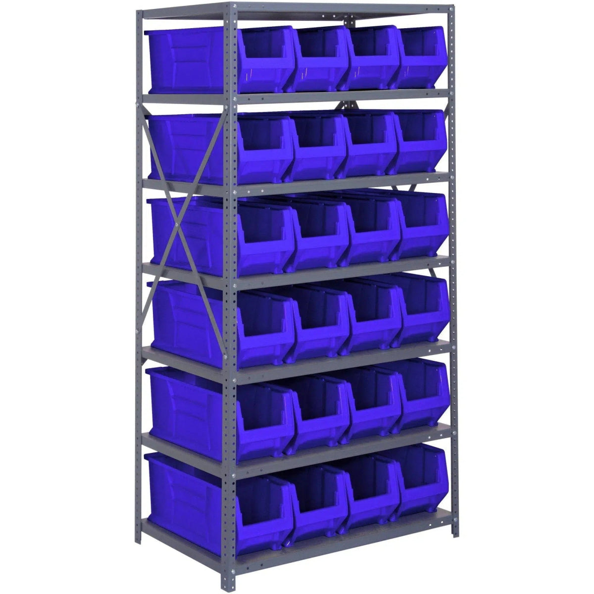 2475 - 951 | 24" x 36" x 75" Shelving Unit with 24 Bins - Steel Shelving with Bins > 24" Deep Steel Shelving Units with Bins > Open Front Plastic Bins - Industrial 4 Less