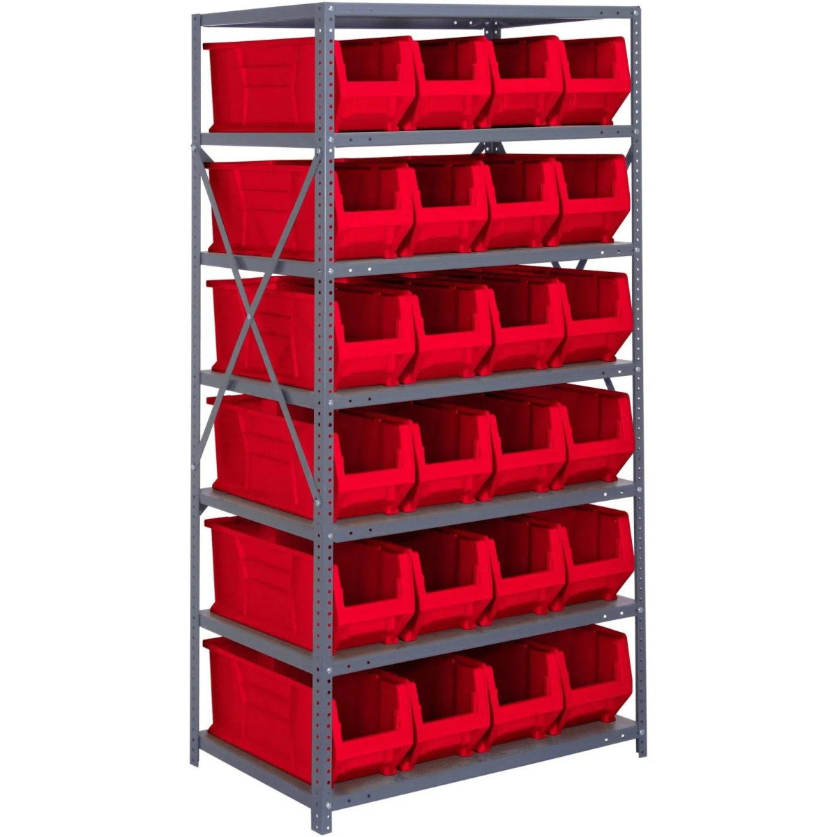 2475 - 951 | 24" x 36" x 75" Shelving Unit with 24 Bins - Steel Shelving with Bins > 24" Deep Steel Shelving Units with Bins > Open Front Plastic Bins - Industrial 4 Less