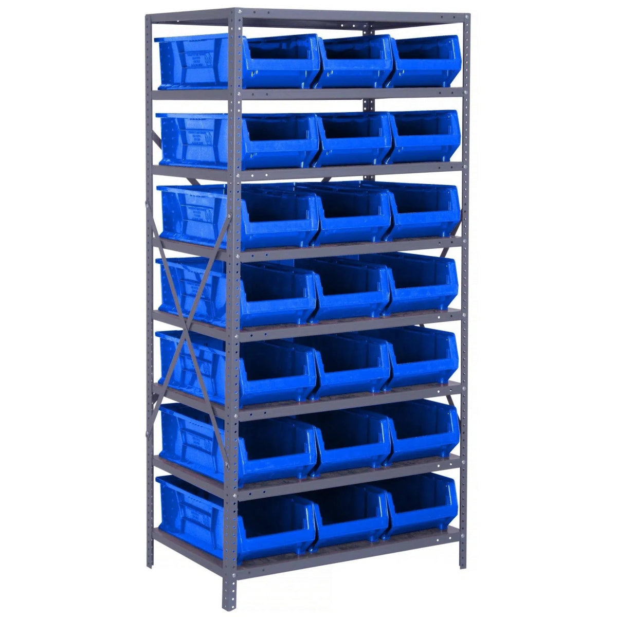 2475 - 952 | 24" x 36" x 75" Shelving Unit with 21 Bins - Steel Shelving with Bins > 24" Deep Steel Shelving Units with Bins > Open Front Plastic Bins - Industrial 4 Less