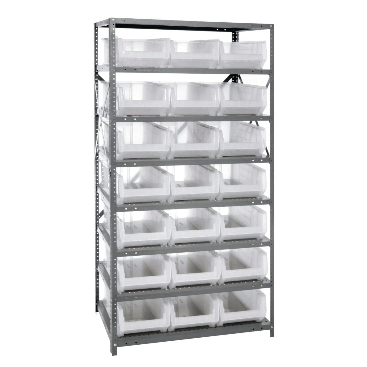 2475 - 952 | 24" x 36" x 75" Shelving Unit with 21 Bins - Steel Shelving with Bins > 24" Deep Steel Shelving Units with Bins > Open Front Plastic Bins - Industrial 4 Less