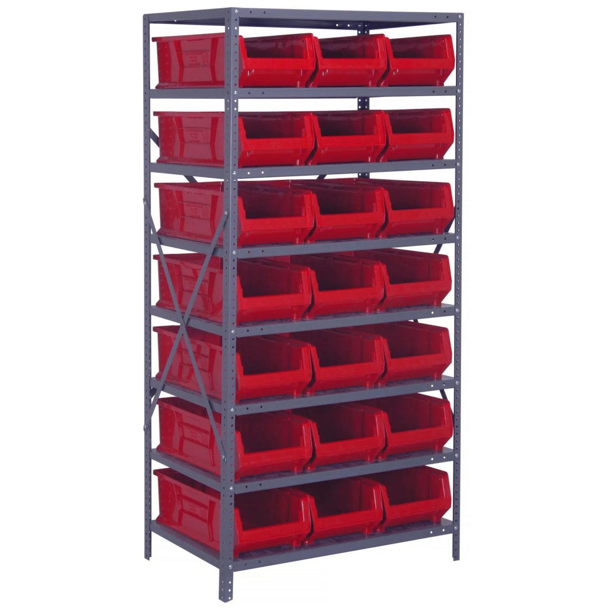 2475 - 952 | 24" x 36" x 75" Shelving Unit with 21 Bins - Steel Shelving with Bins > 24" Deep Steel Shelving Units with Bins > Open Front Plastic Bins - Industrial 4 Less