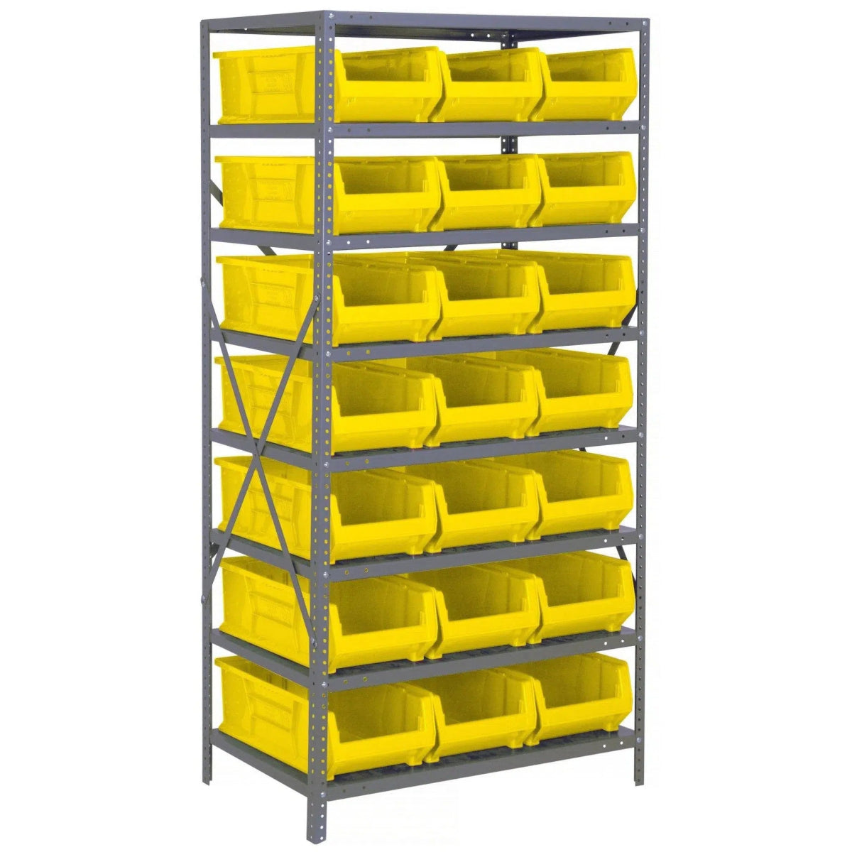 2475 - 952 | 24" x 36" x 75" Shelving Unit with 21 Bins - Steel Shelving with Bins > 24" Deep Steel Shelving Units with Bins > Open Front Plastic Bins - Industrial 4 Less