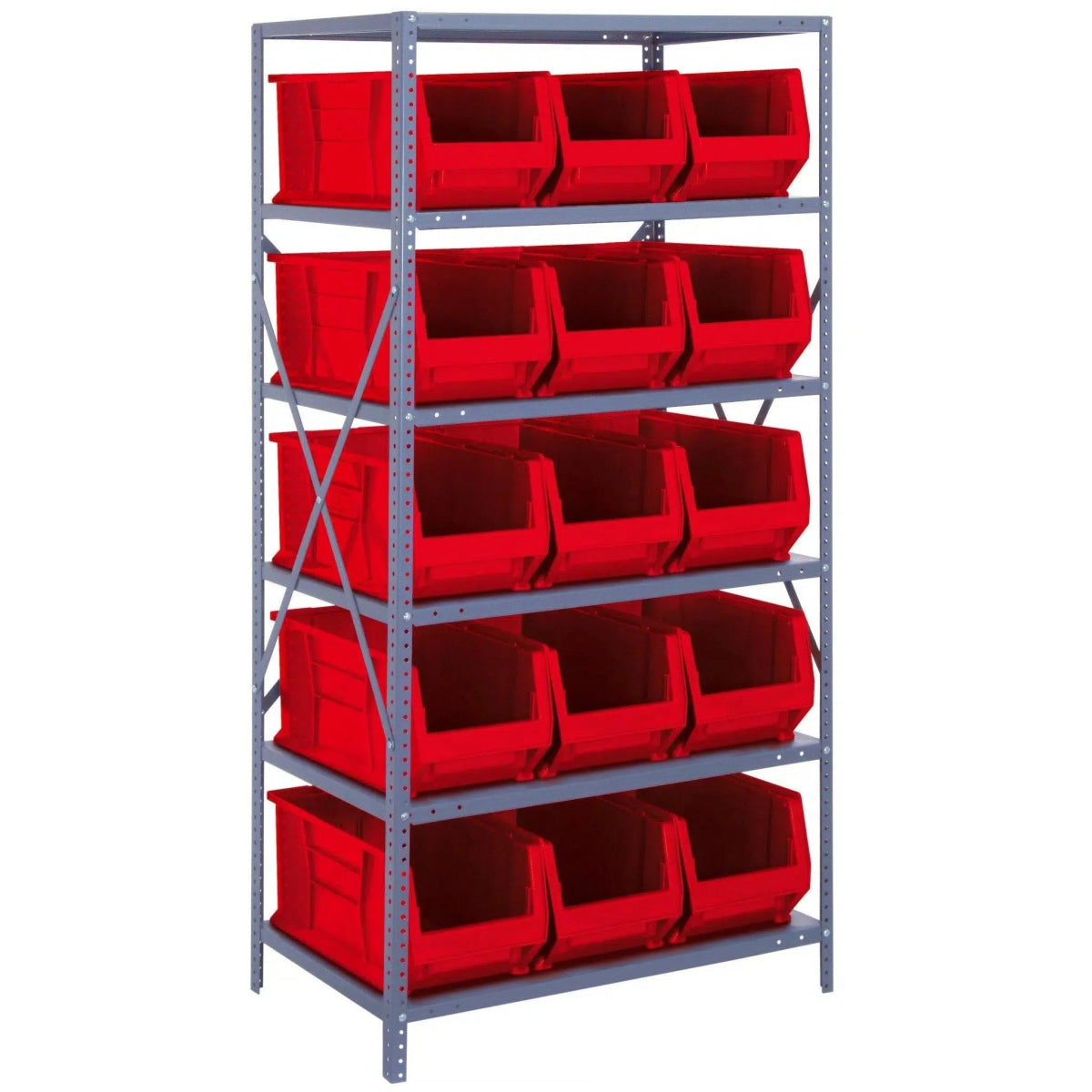 2475 - 953 | 24" x 36" x 75" Shelving Unit with 15 Bins - Steel Shelving with Bins > 24" Deep Steel Shelving Units with Bins > Open Front Plastic Bins - Industrial 4 Less