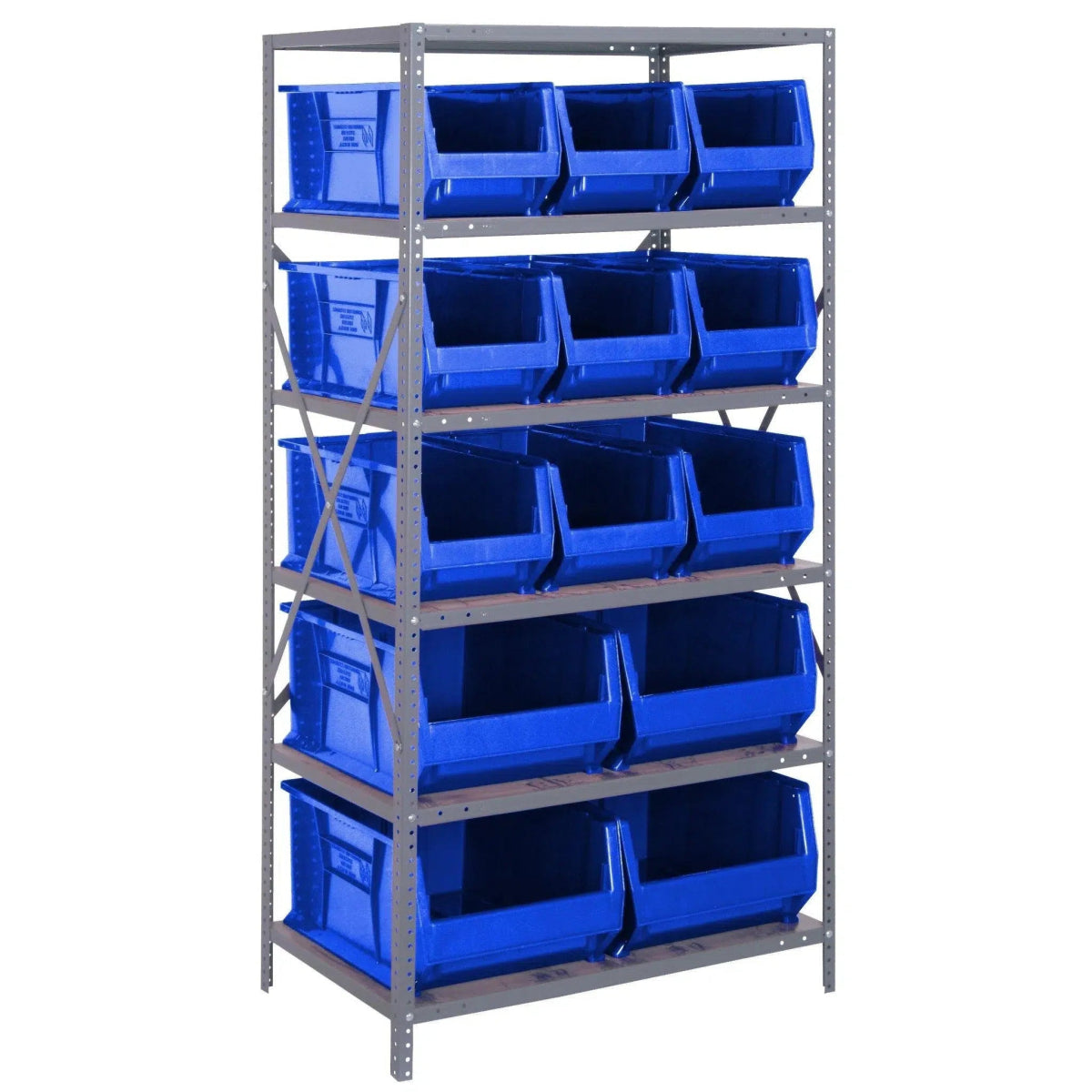 2475 - 953954 | 24" x 36" x 75" Shelving Unit with 13 Bins - Steel Shelving with Bins > 24" Deep Steel Shelving Units with Bins > Open Front Plastic Bins - Industrial 4 Less