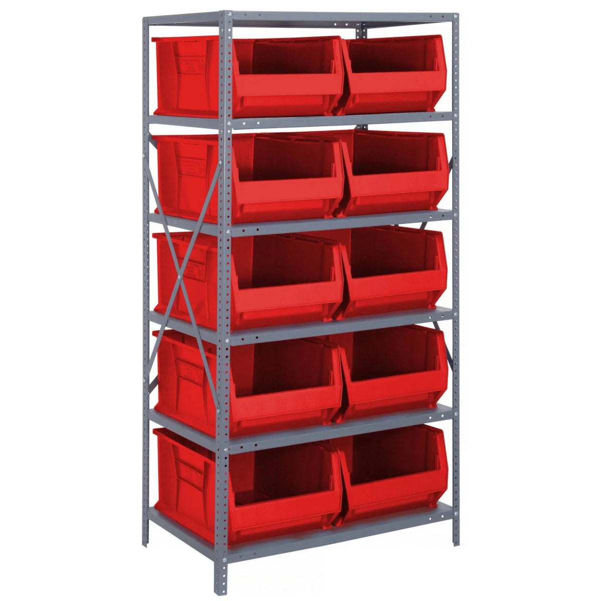 2475 - 954 | 24" x 36" x 75" Shelving Unit with 10 Bins - Steel Shelving with Bins > 24" Deep Steel Shelving Units with Bins > Open Front Plastic Bins - Industrial 4 Less