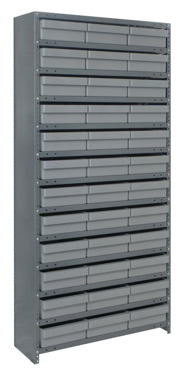 CL1275 - 801 | 12" x 36" x 75" Shelving Unit with 36 Bins - Closed Shelf Bin Organizers - Industrial 4 Less