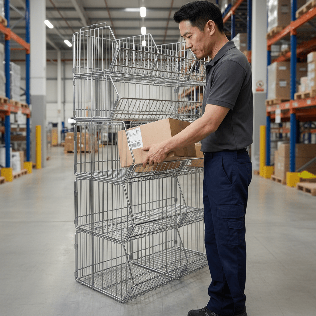 Heavy - Duty Wire Basket Shelving Unit - Industrial 4 Less