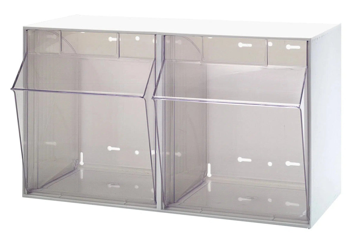 QTB302 | 2 Compartment Tip Out Bin - Clear Tip Out Bins - Industrial 4 Less