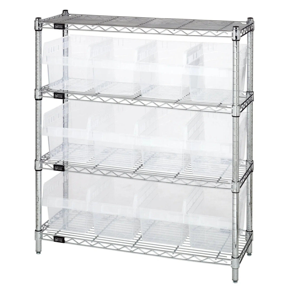 WR4 - 39 - 1236 - 807 | 12" x 36" x 39" Shelving Unit with 12 Bins - Wire Shelving with Bins > 12" - 14" Deep Wire Shelving Units with Bins > Open Front Plastic Bins - Industrial 4 Less