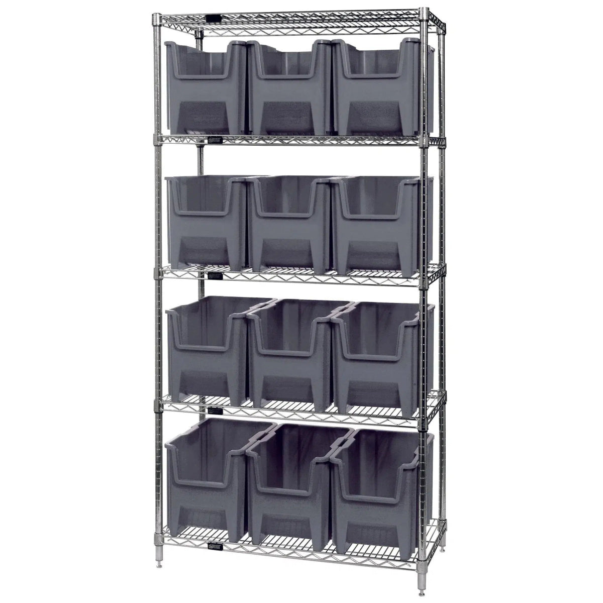 WR5 - 600 | 18" x 36" x 74" Shelving Unit with 12 Bins - Wire Shelving with Bins > 18" - 21" Deep Wire Shelving Units with Bins > Open Front Plastic Bins - Industrial 4 Less