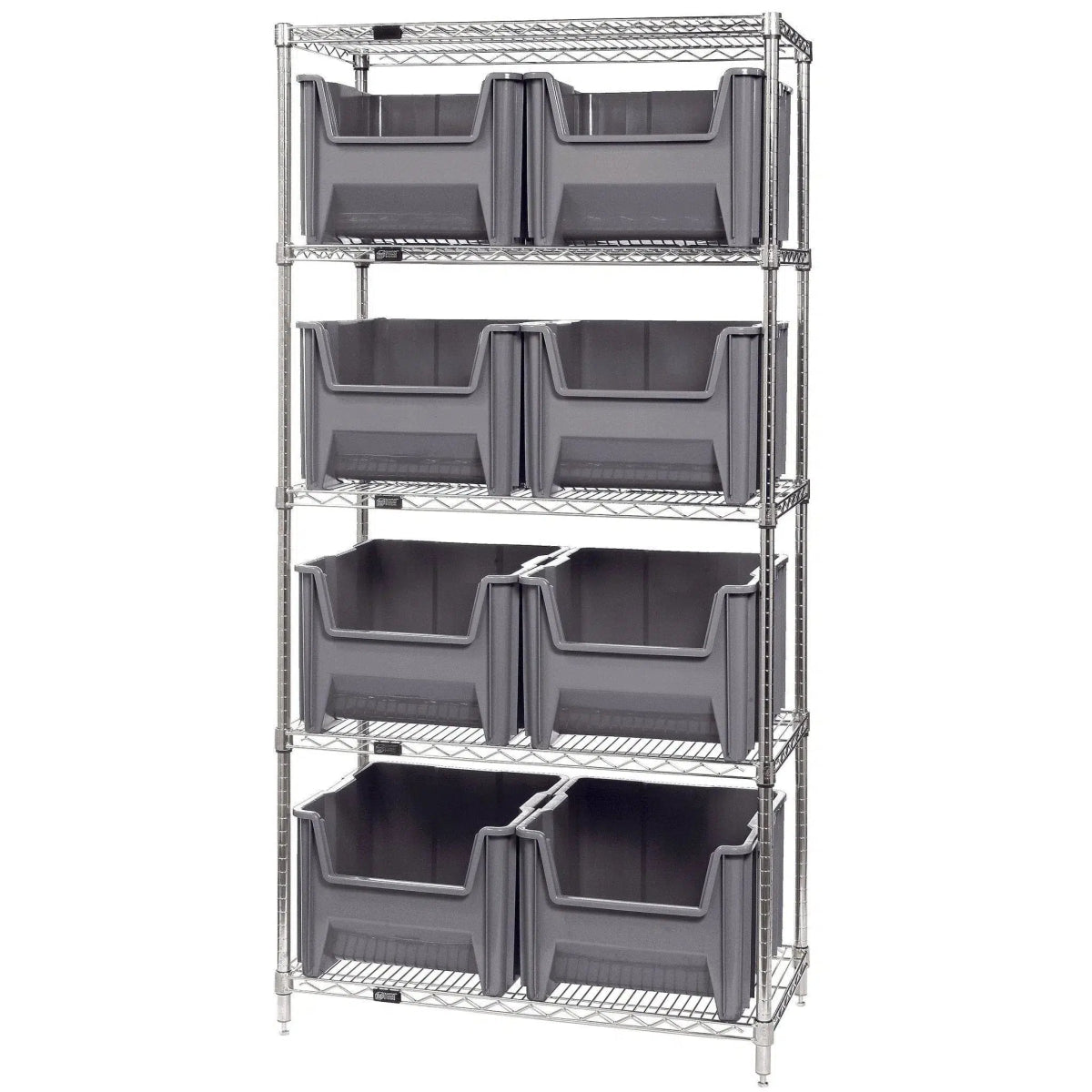 WR5 - 800 | 18" x 36" x 74" Shelving Unit with 8 Bins - Wire Shelving with Bins > 18" - 21" Deep Wire Shelving Units with Bins > Open Front Plastic Bins - Industrial 4 Less