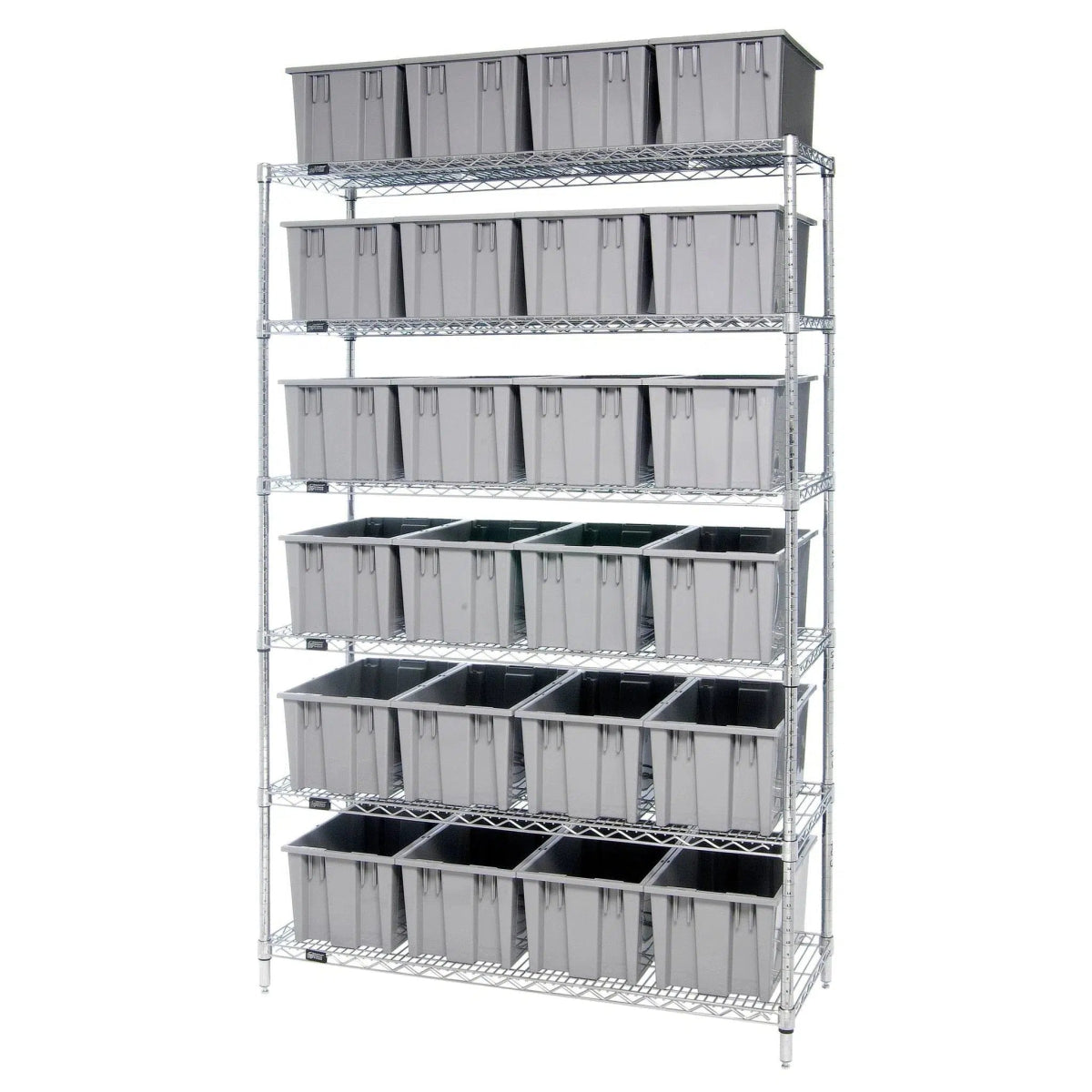WR6 - 24185 | 18" x 48" x 74" Shelving Unit with 24 Bins - Wire Shelving with Bins > 18" - 21" Deep Wire Shelving Units with Bins > Open Front Plastic Bins - Industrial 4 Less
