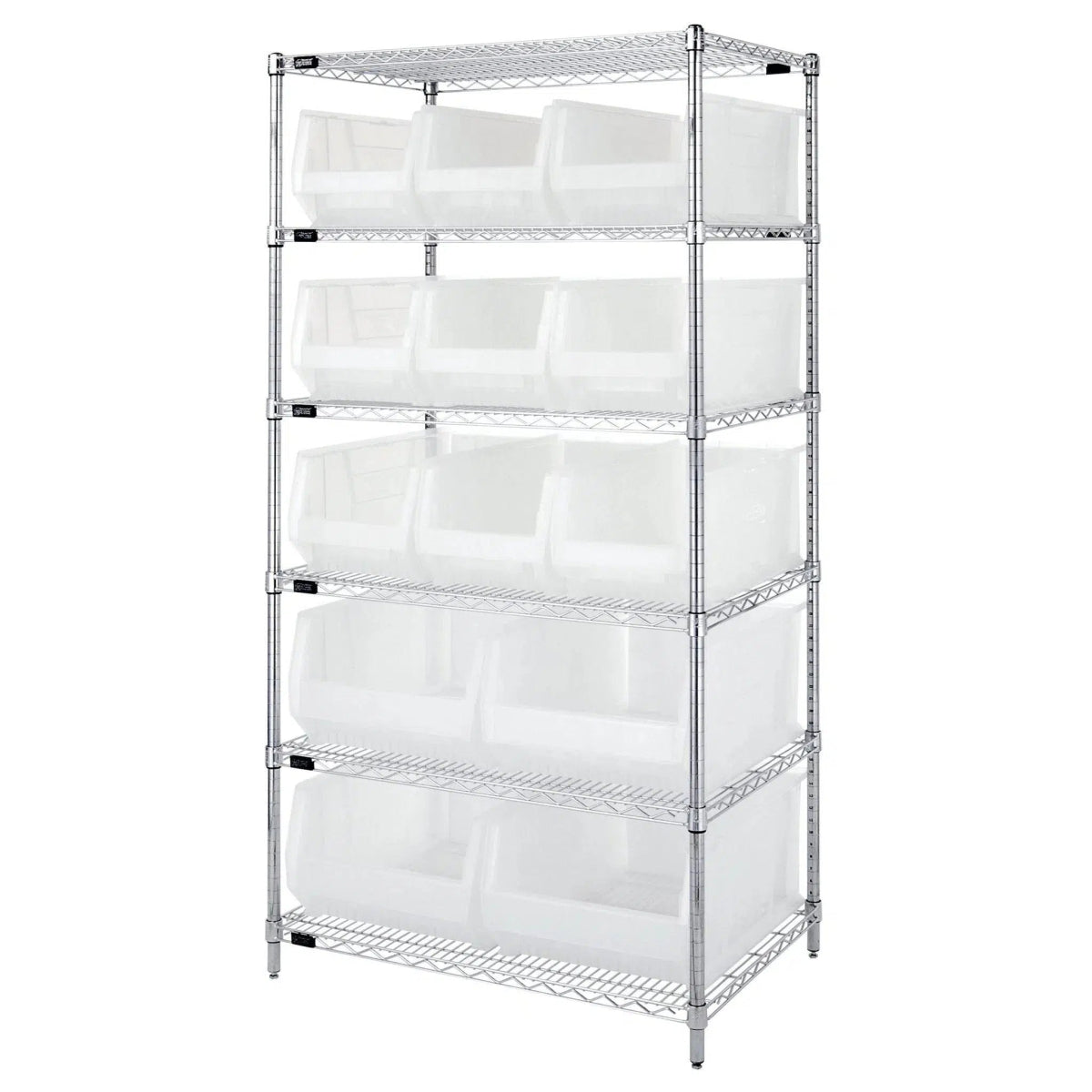 WR6 - 953954 | 24" x 36" x 74" Shelving Unit with 13 Bins - Wire Shelving with Bins > 24" Deep Wire Shelving Units with Bins > Open Front Plastic Bins - Industrial 4 Less