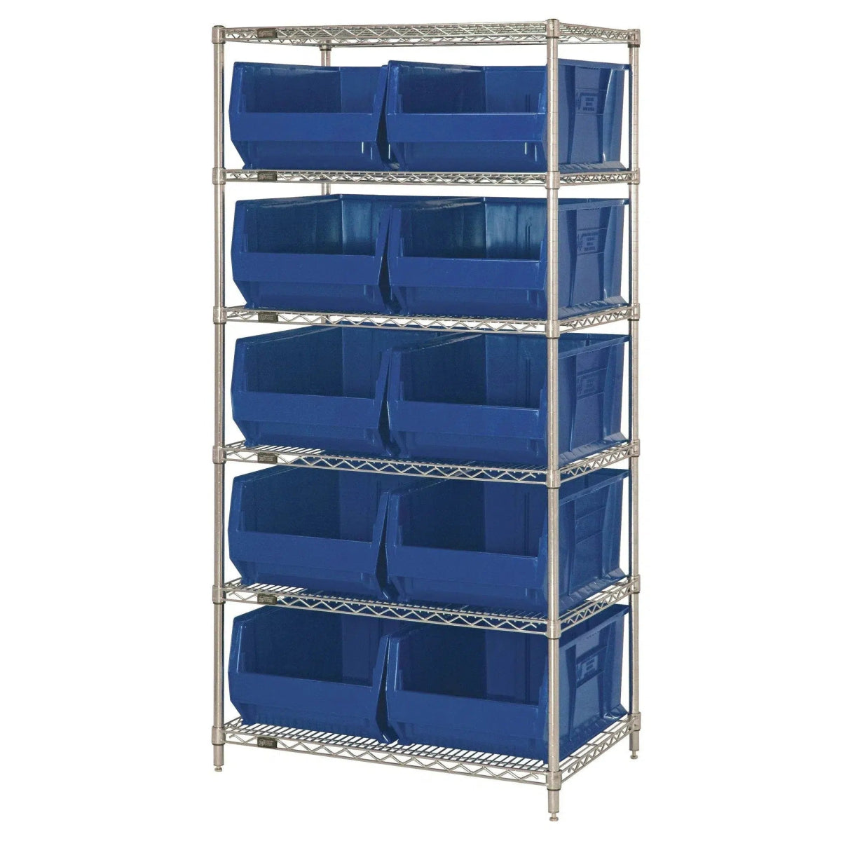WR6 - 954 | 24" x 36" x 74" Shelving Unit with 10 Bins - Wire Shelving with Bins > 24" Deep Wire Shelving Units with Bins > Open Front Plastic Bins - Industrial 4 Less