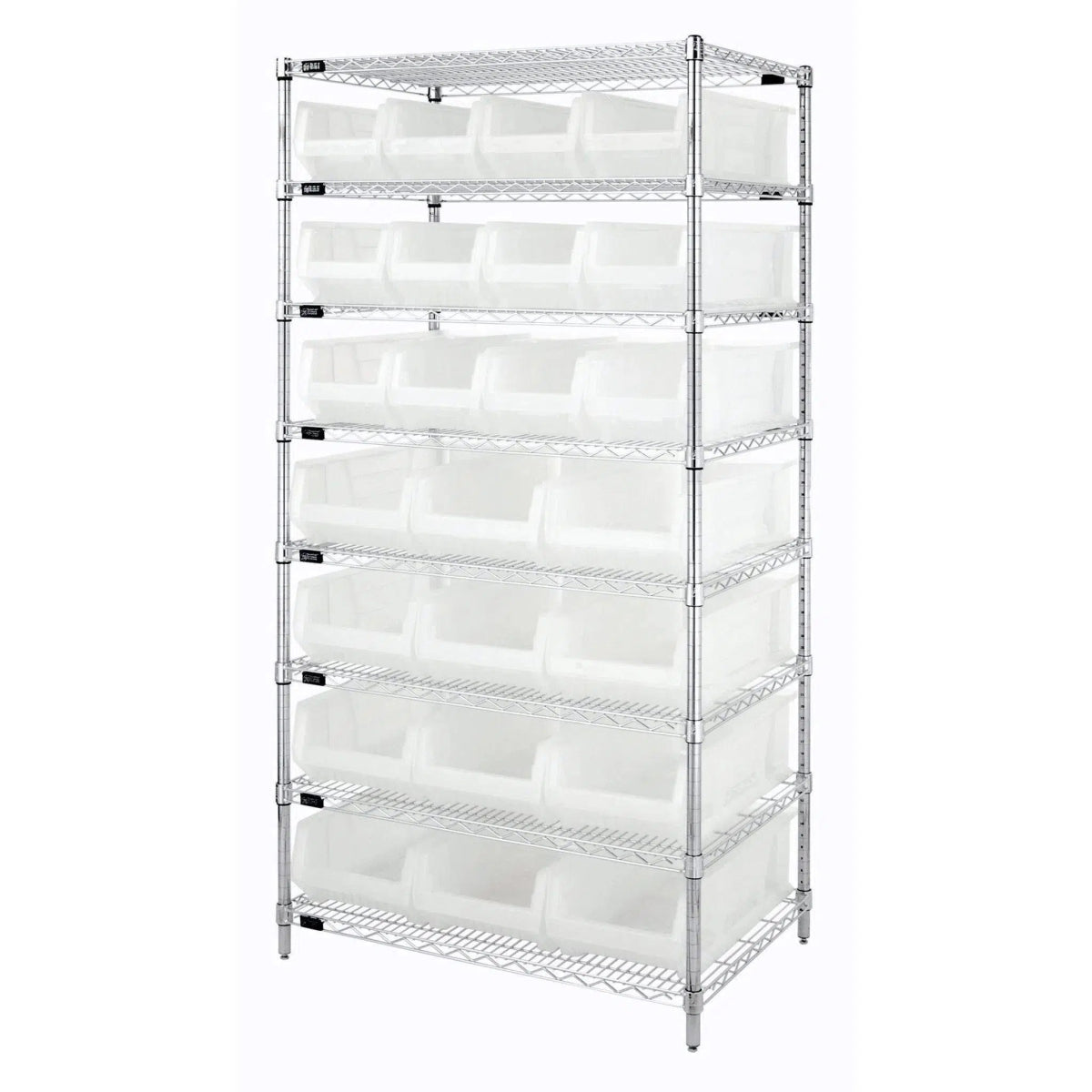 WR8 - 950952 | 24" x 36" x 74" Shelving Unit with 24 Bins - Wire Shelving with Bins > 24" Deep Wire Shelving Units with Bins > Open Front Plastic Bins - Industrial 4 Less