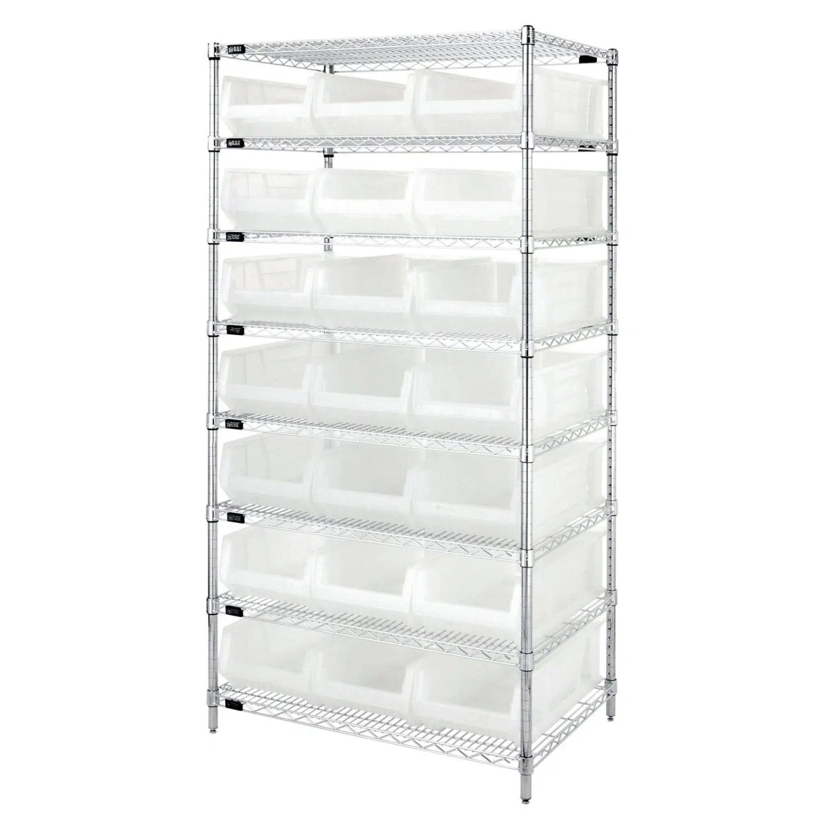 WR8 - 952 | 24" x 36" x 74" Shelving Unit with 21 Bins - Wire Shelving with Bins > 24" Deep Wire Shelving Units with Bins > Open Front Plastic Bins - Industrial 4 Less