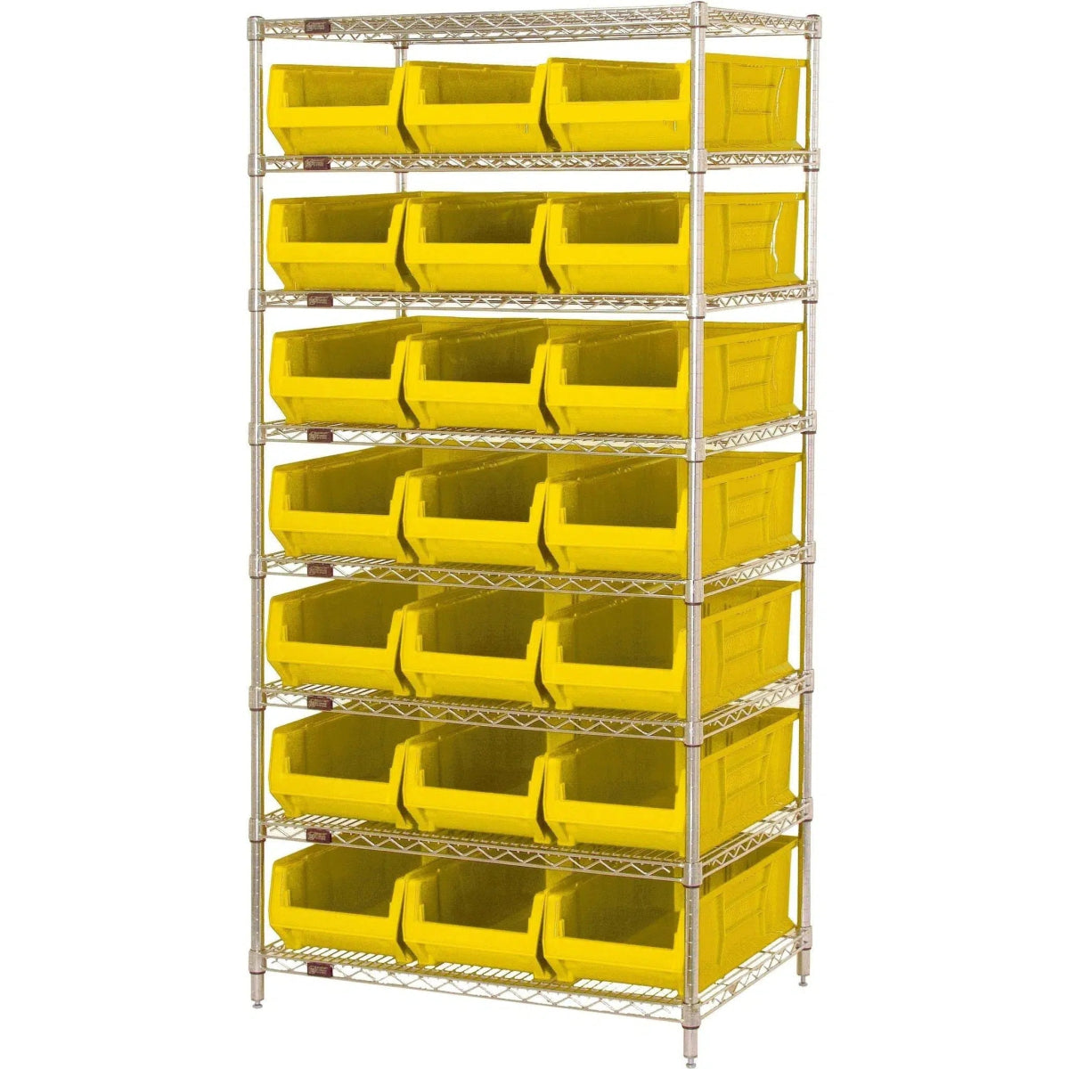 WR8 - 952 | 24" x 36" x 74" Shelving Unit with 21 Bins - Wire Shelving with Bins > 24" Deep Wire Shelving Units with Bins > Open Front Plastic Bins - Industrial 4 Less