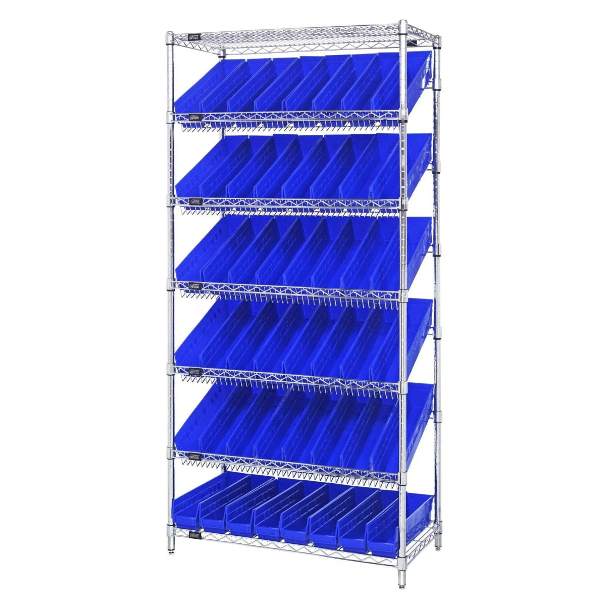 WRS - 7 - 103 | 18" x 36" x 74" Shelving Unit with 48 Bins - Wire Shelving with Bins > 18" - 21" Deep Wire Shelving Units with Bins > Open Front Plastic Bins - Industrial 4 Less